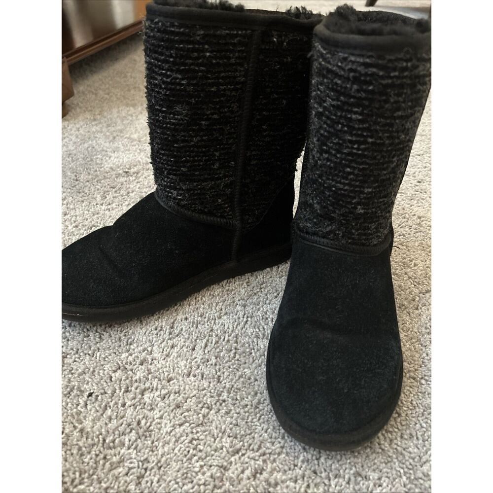 Minnetonka Black Gray Suede Sheepskin Fur Lined Boots 86510 Womens Size 8